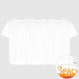 [TRY]남녀 기본라운드티셔츠백색3매 면100 라운드면티 반팔셔츠